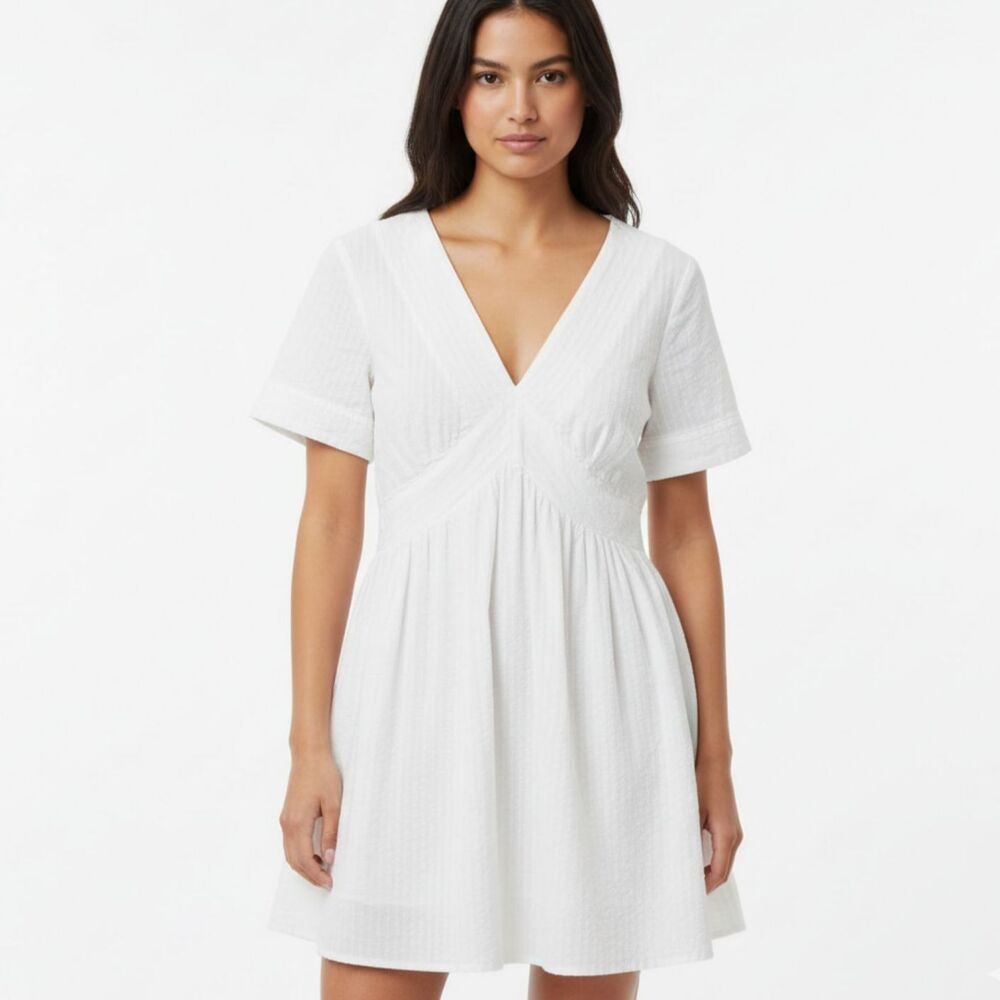 Banana Republic Jacquard Textured Stripe White Dress S Party Resort Wear Coastal